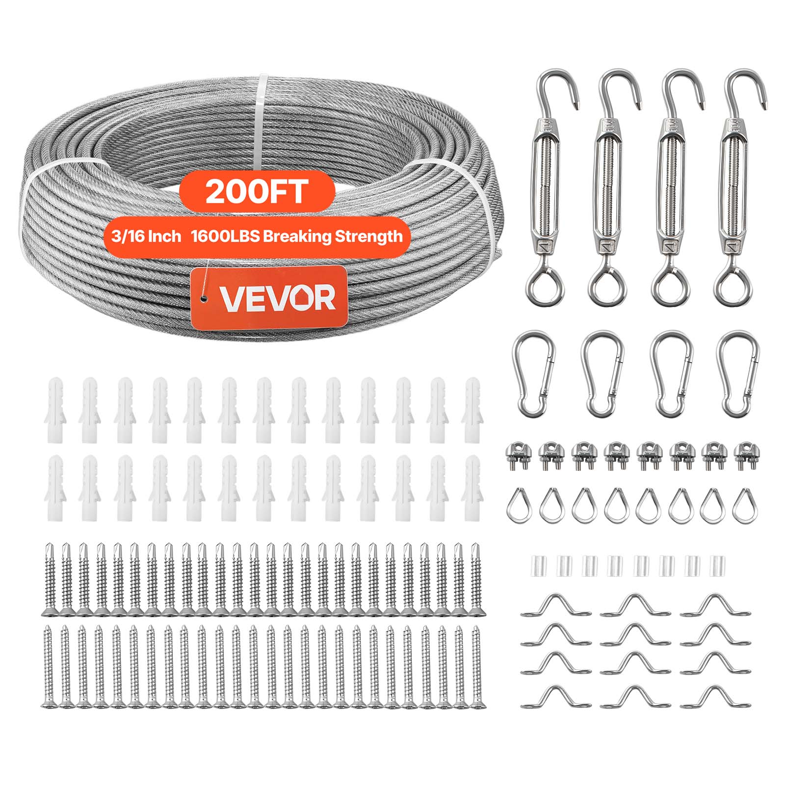 Cablu VEVOR din oțel inoxidabil 4,76 mm x 61 m Cablu inox 304 Set de fire înfășurate inox, acoperit cu PVC pentru balustrade terasă set