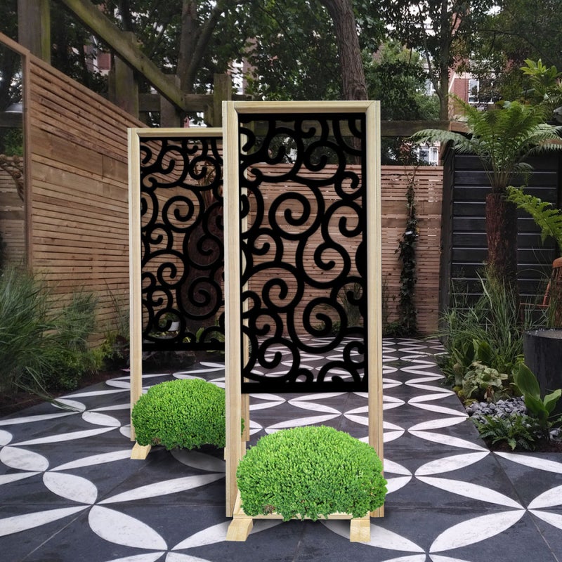 GHIRIGORI - Separè - Wolnostojący ekran modułowy - 70x190cm - Z drewna i PVC, kolor wewnętrzny CZARNY