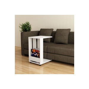 Tavolino Mobile Con Ruote E Borsa Portaoggetti - Per Divano E Letto, Marrone, Ideale Per Soggiorno - Foto 13