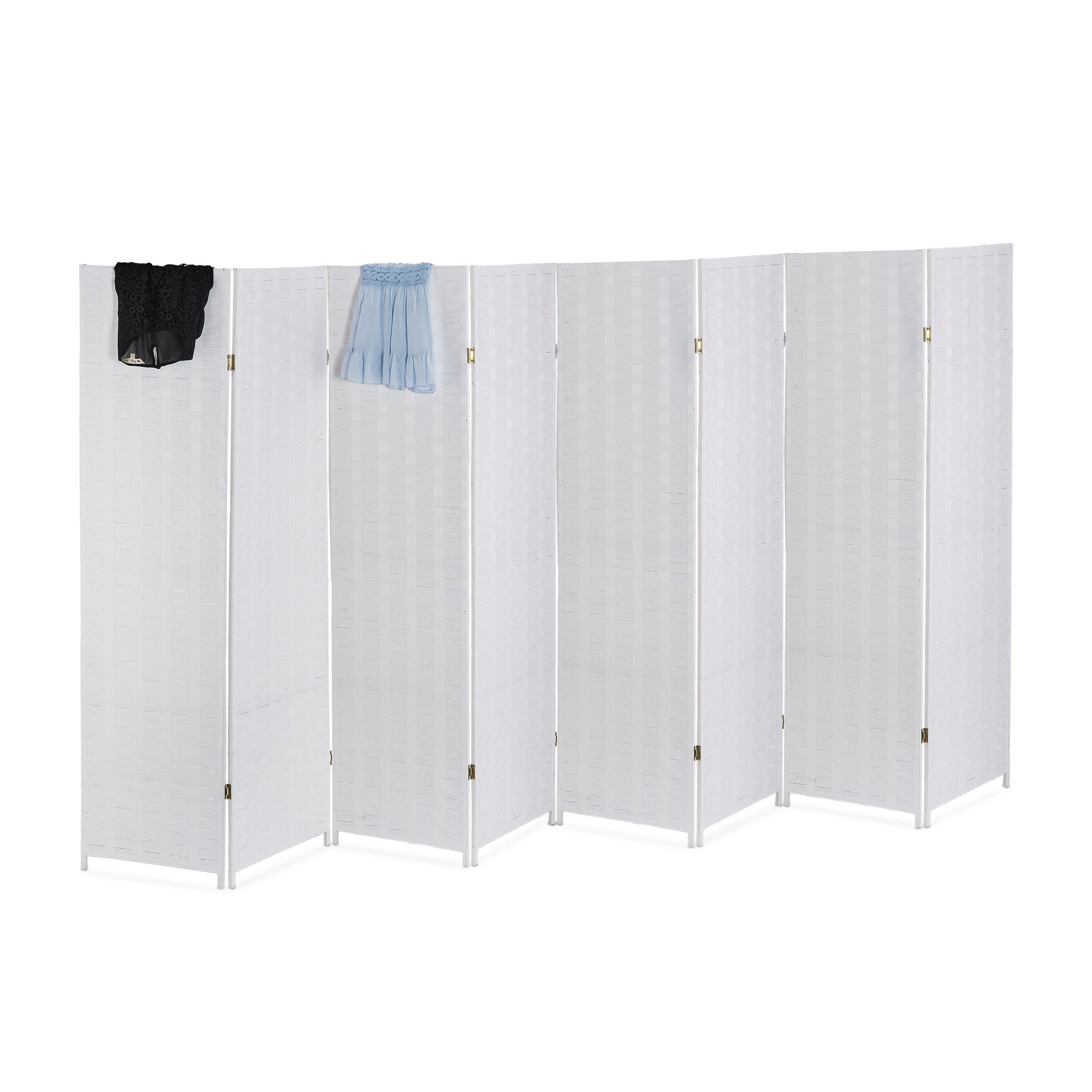 Relaxdays biombo 8 paneles, 170 x 320 cm, separador ambientes plegable, madera y cuerda de papel, mampara blanca