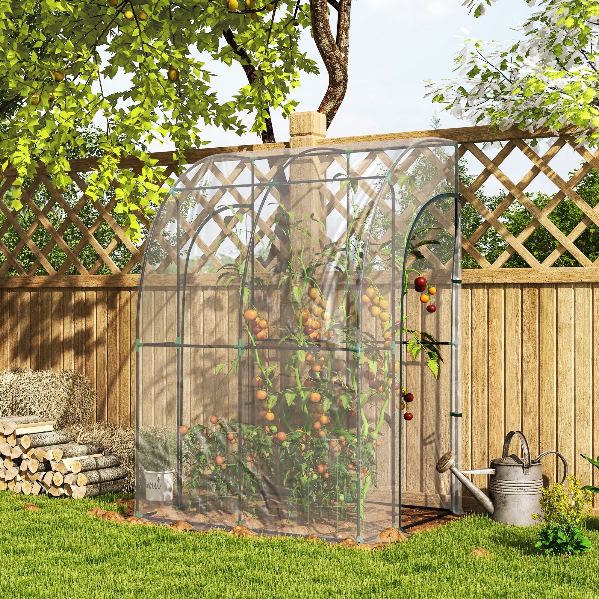Serre Adossée, 2 Portes Zippées Enroulables, Acier PVC Transparent - 3