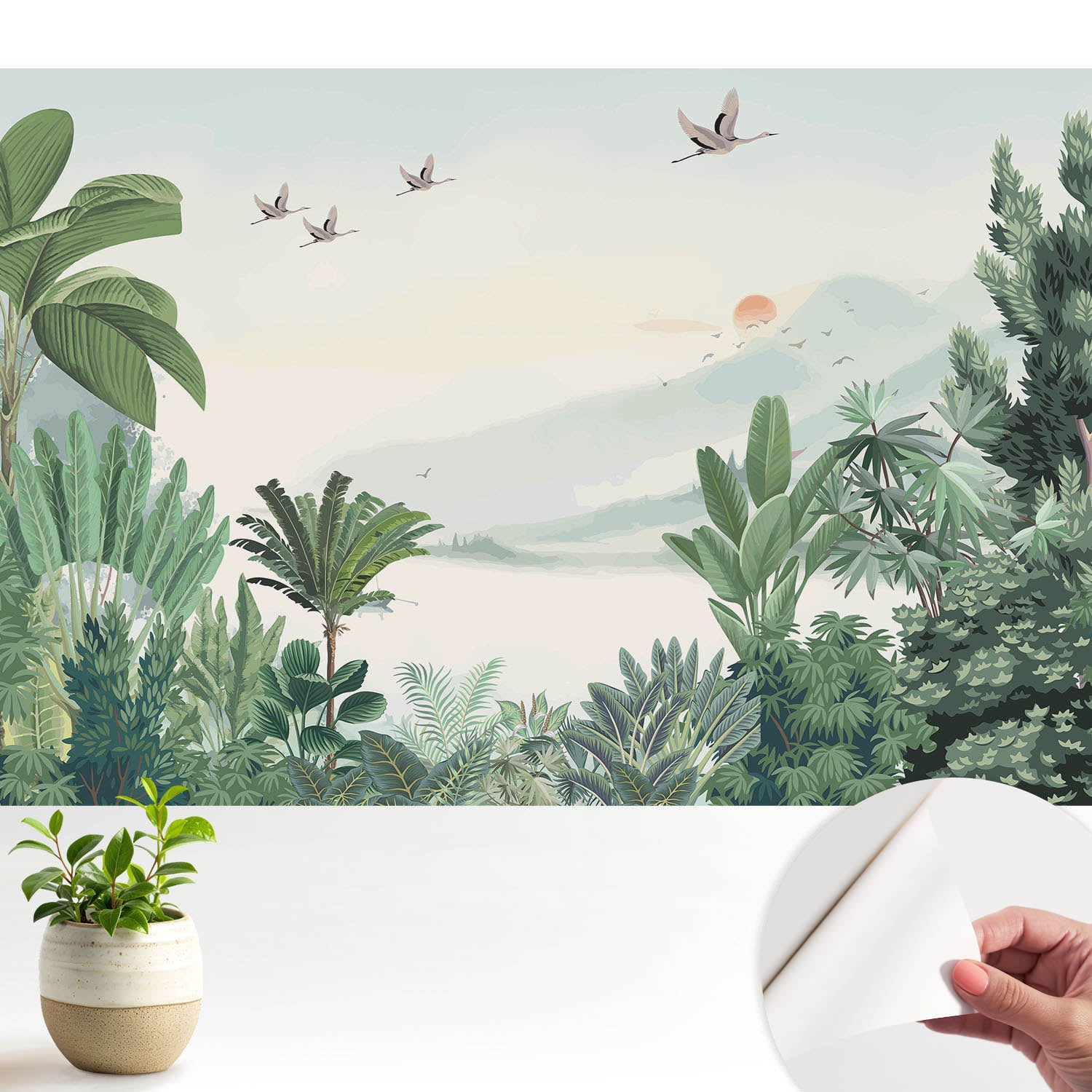 Elegancka tapeta dekoracyjna stylowa nowoczesny motyw łatwy montaż - materiał samoprzylepny 104x70 cm - Egzotyczna dżungla pejzaż natura TULUP