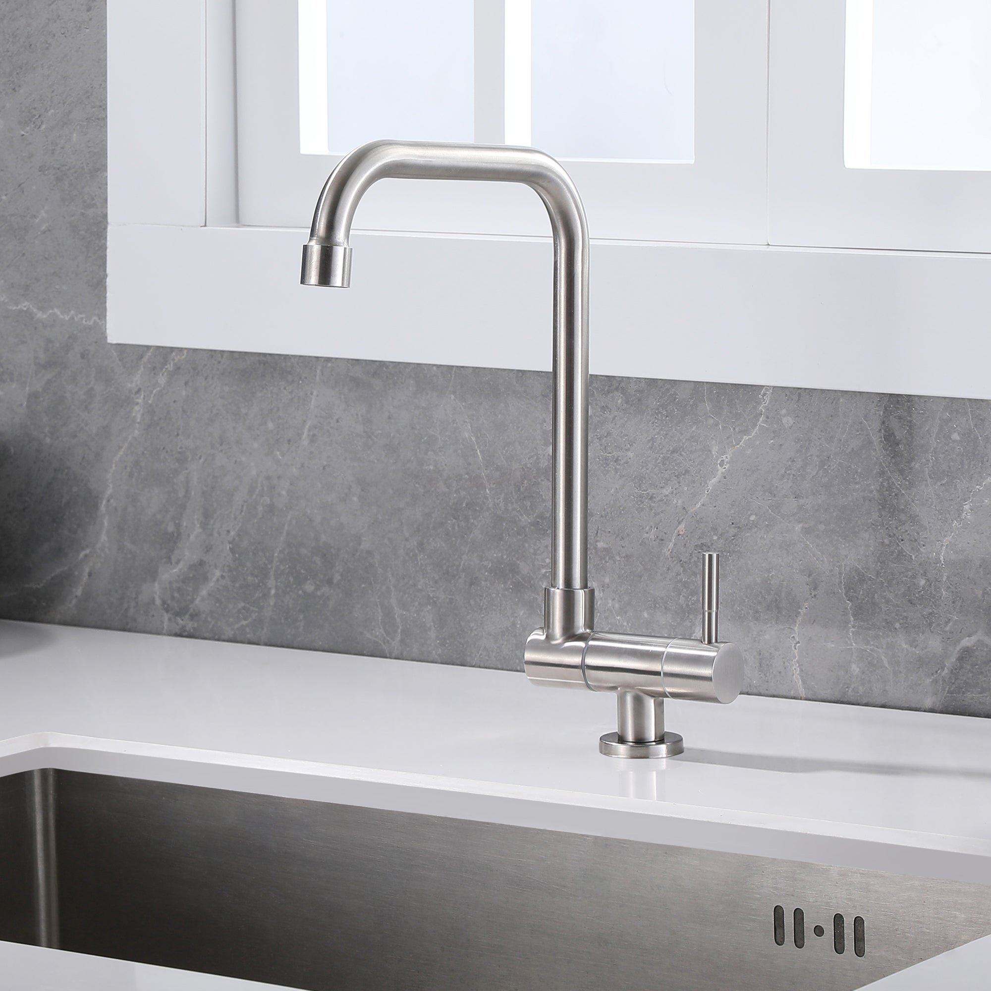 SUMERAIN Robinet de Cuisine Rabattable Pivotant à 360°, Robinet en Acier Inoxydable pour Eau Froide Seulement - 6