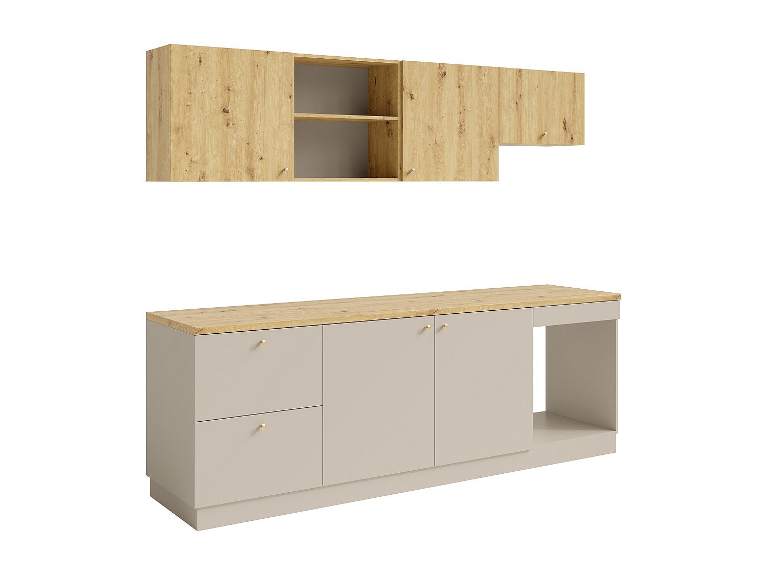 Cucina completa - Con piano di lavoro 242 cm - Beige e Naturale chiaro - YORINA - 3