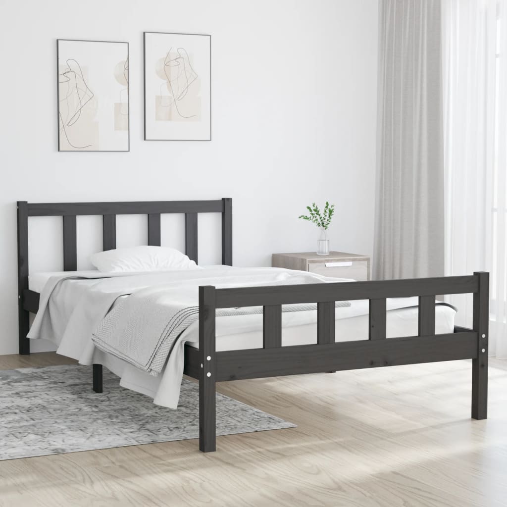 Łóżko Drewniane Szare Rama Łóżka Ze Stelażem Drewniana Łóżko Do Sypialni Pokoju 100 x 200 cm