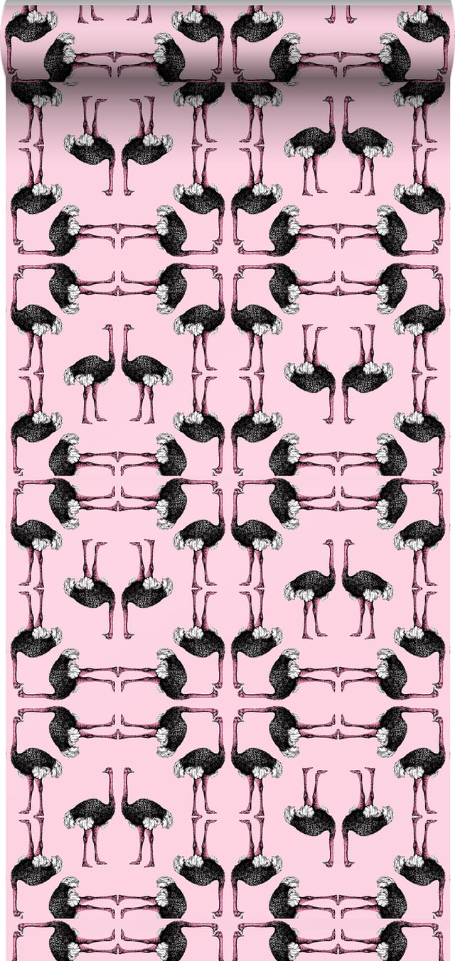 Papier peint flamants rose doux et noir - 53 cm x 10 m - Walls4You