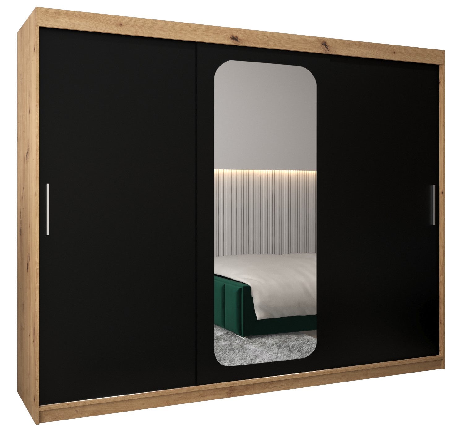 Szafa przesuwna garderoba PROMO T2 250 x 62 x 200 cm Artisan + Czarny - Abiks Meble