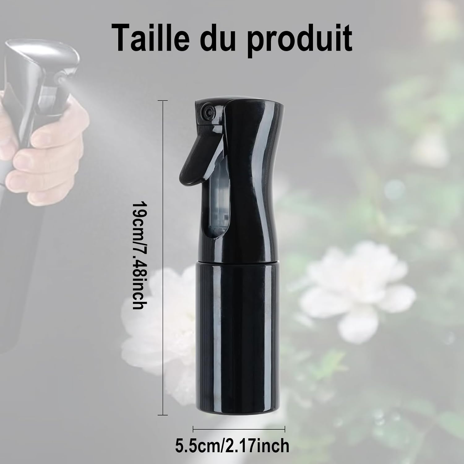 Lot de 2 vaporisateurs d'eau de 200 ml, avec brume fine continue, pour plantes, nettoyage, alcool, etc(noirs) - 2