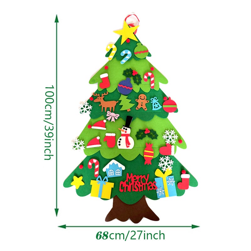 Ensemble de sapin de Noël en feutre à faire soi-même pour enfants, décoration de Noël à suspendre avec 50 LED, pour porte/mur - 4