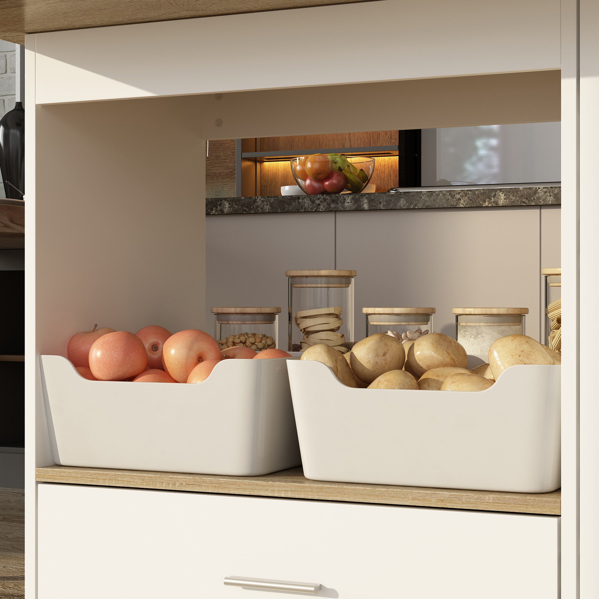 ilot de cuisine avec tiroirs Travail de plan pour la cuisine Bois&Blanc Salon 150x91x80cm - 5
