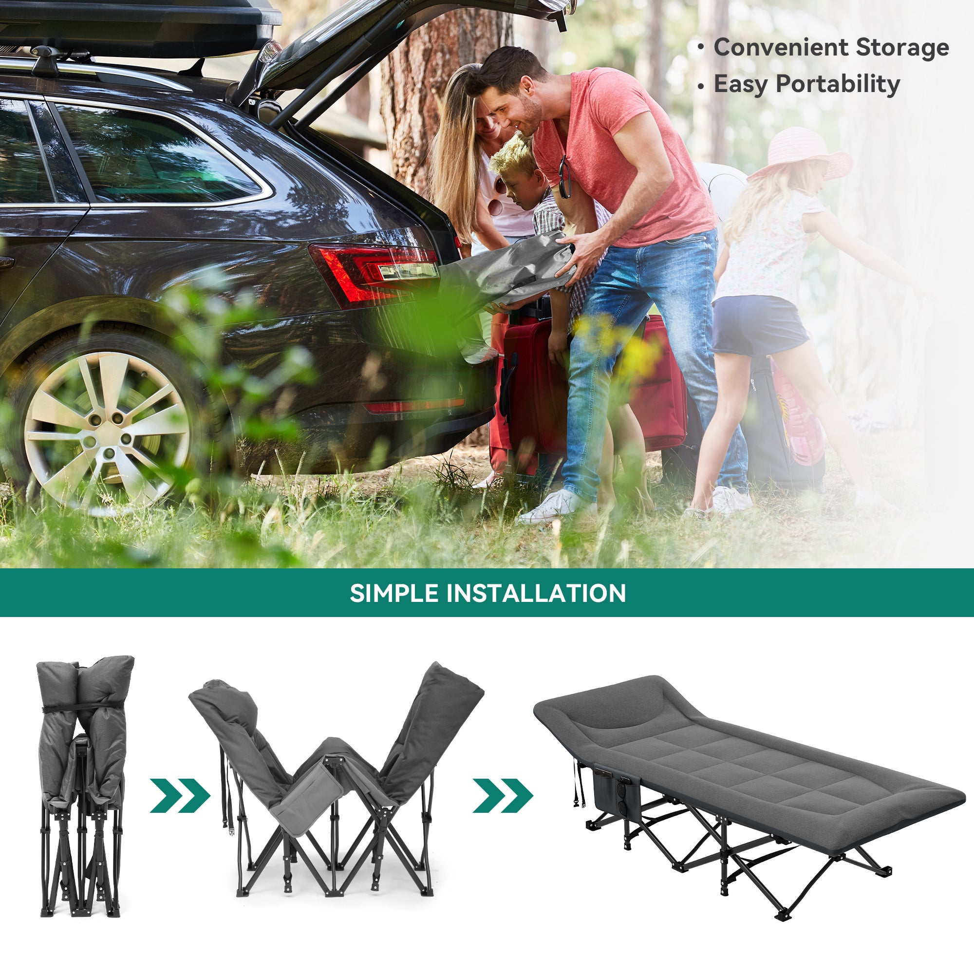 YITAHOME Lit de Camping - Pliant pour Adultes - Capacité de 250 kg - Gris - avec Matelas - 7