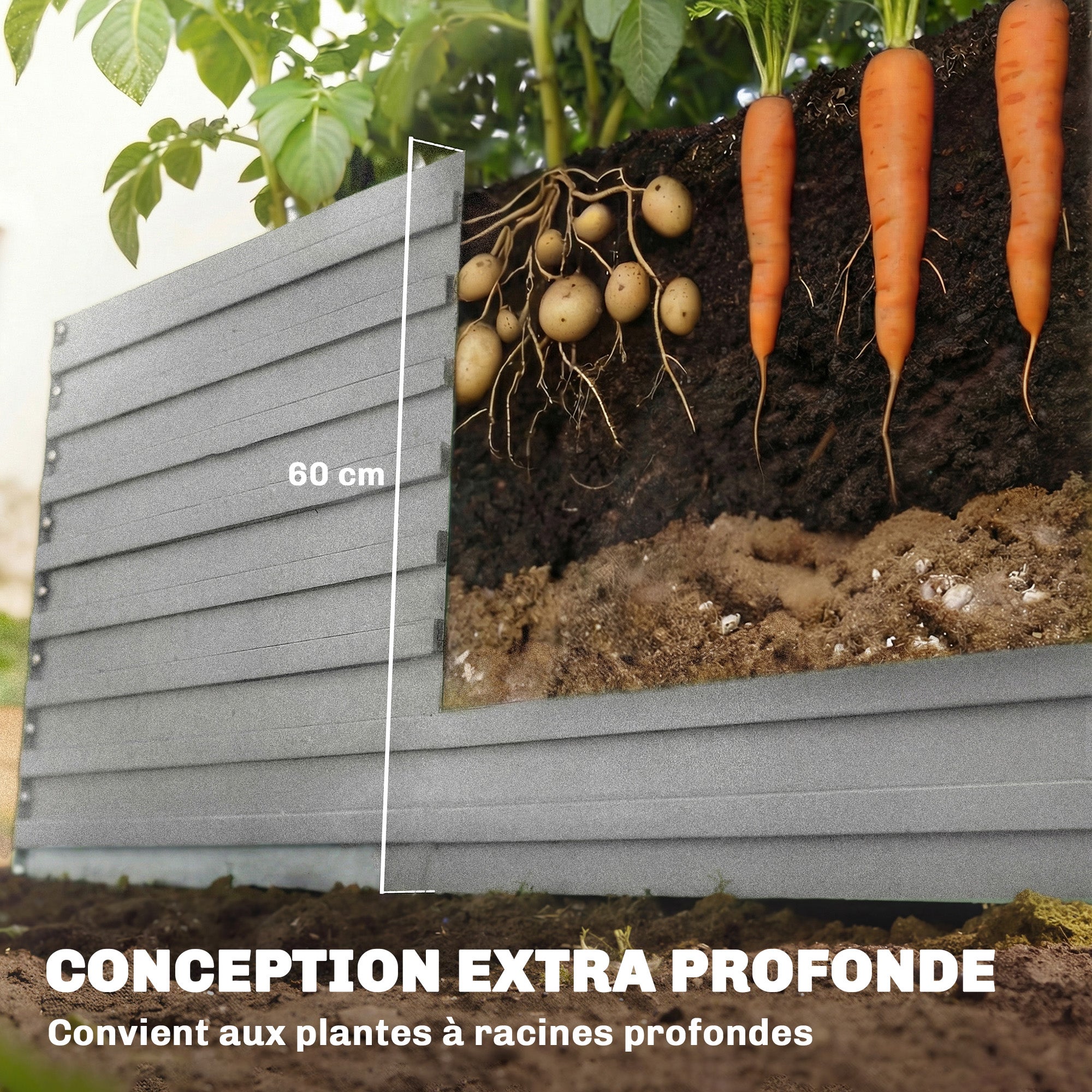 Jardinière extérieure - Outsunny - rectangulaire - avec bordure de sécurité et fond ouvert - 240 x 120 x 60 cm - gris argenté - 4