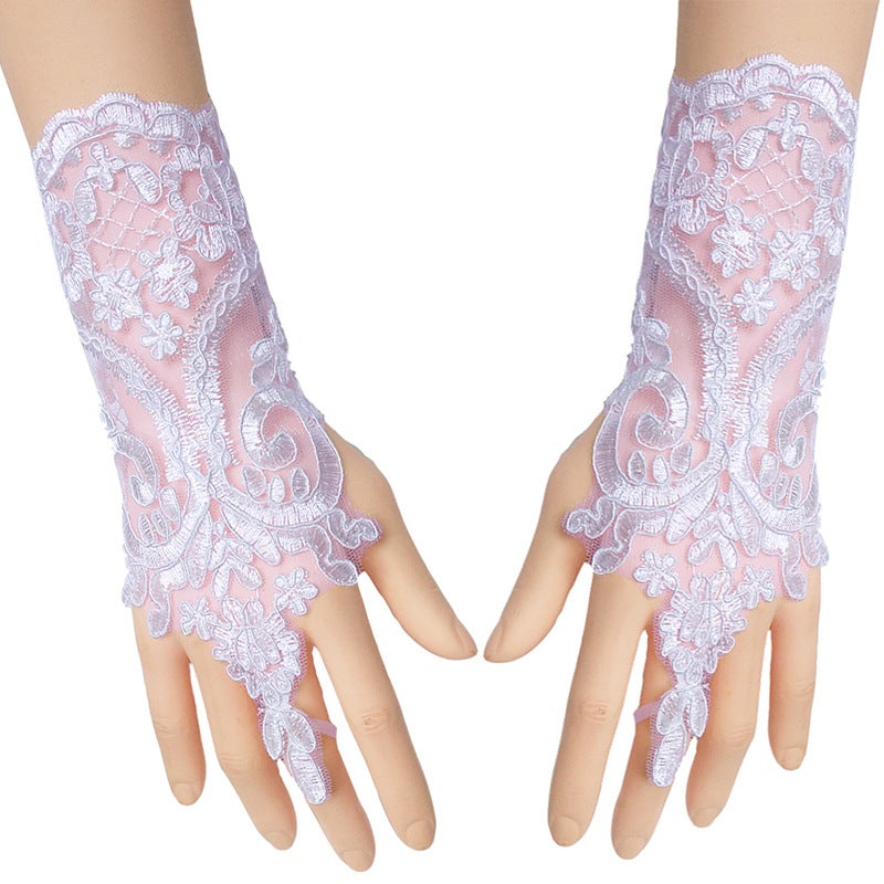 Guanti In Pizzo Da Donna, Lunghi 22 Cm, Per Matrimoni, Serate Di Gala, Banchetti, Colori: Nero, Bianco, Rosa, Taglia Unica Elastica