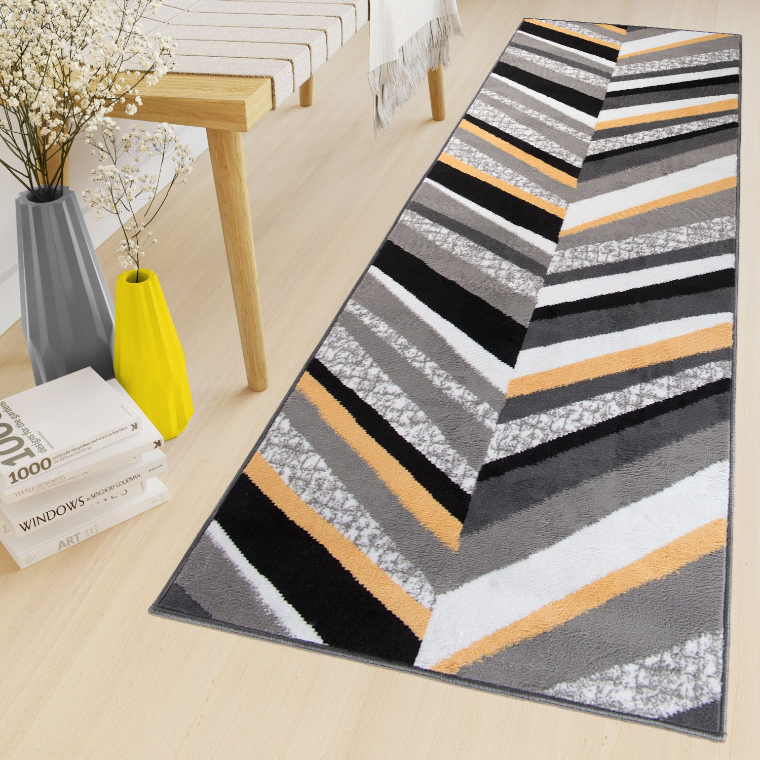 TAPISO Maya Tapis De Couloir Entr e Moderne Orange Gris Noir Rayures tapiso-maya-tapis-de-couloir-entr-e-moderne-orange-gris-noir-rayures