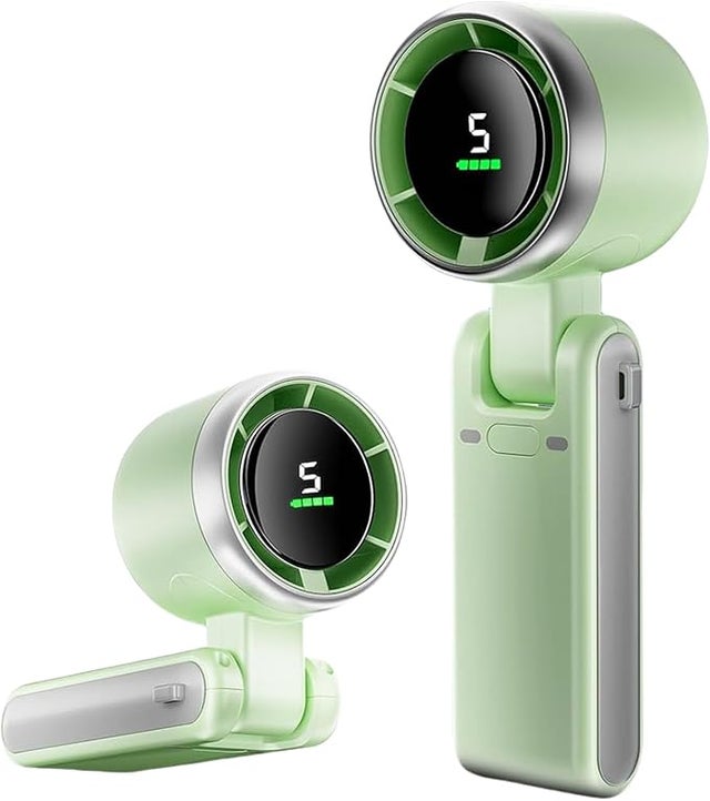 Ventilateur portable pliable, 5 vitesses, mini ventilateur turbo à batterie 3600 mAh, rechargeable par USB (vert)