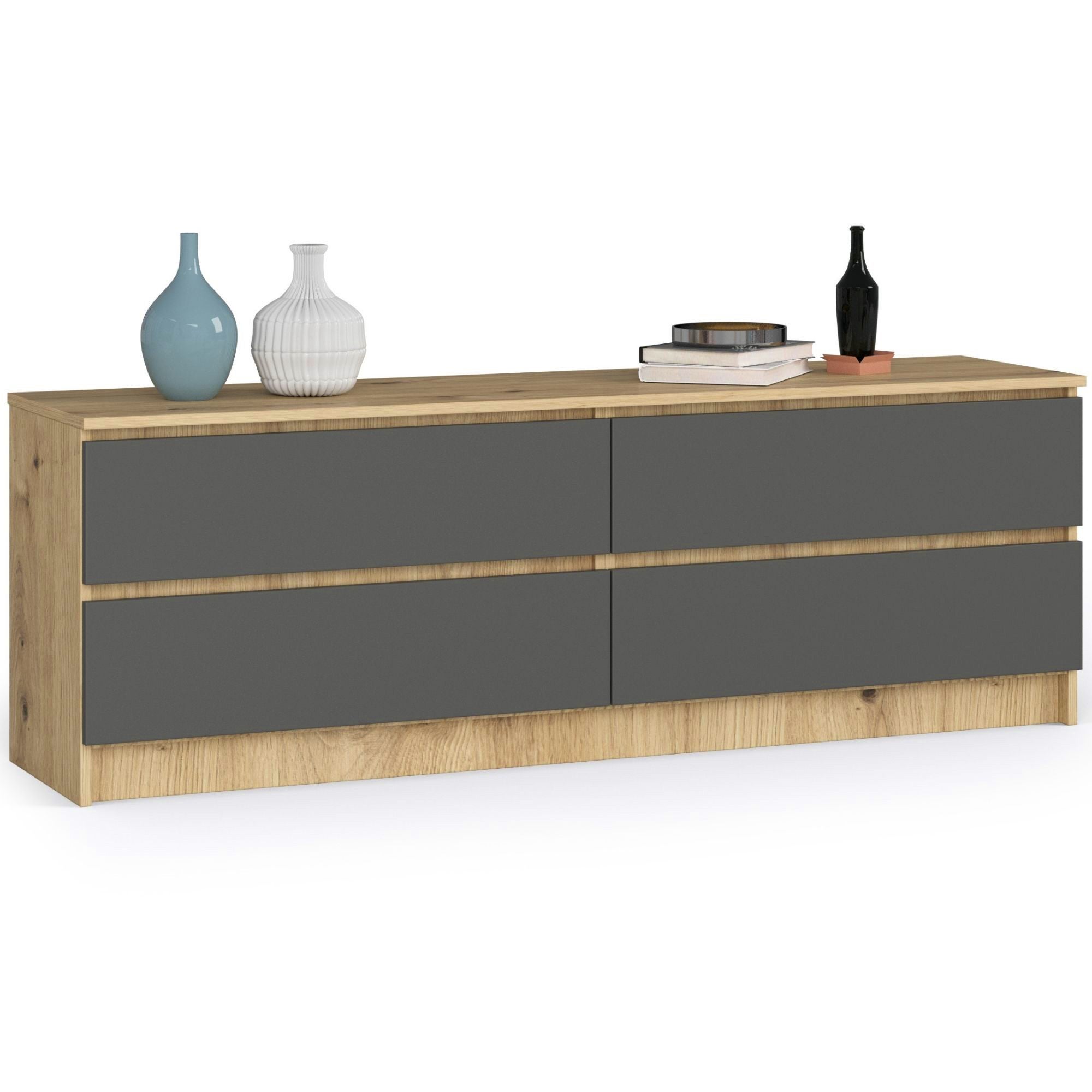 Komoda AKORD K160 Dąb Artisan 160 cm 4 szuflady kolor Grafit Szary mat 160x40x55 cm