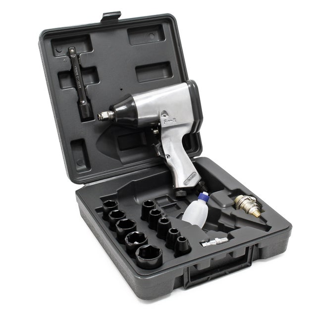 Wiltec Avvitatore pneumatico a pistola con accessori 320 Nm, rotazione a impulsi, ¼″ per compressore