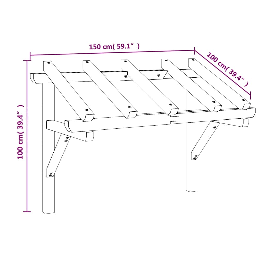 vidaXL Toldo para porta 150x100x100 cm madeira de pinho maciça - 8