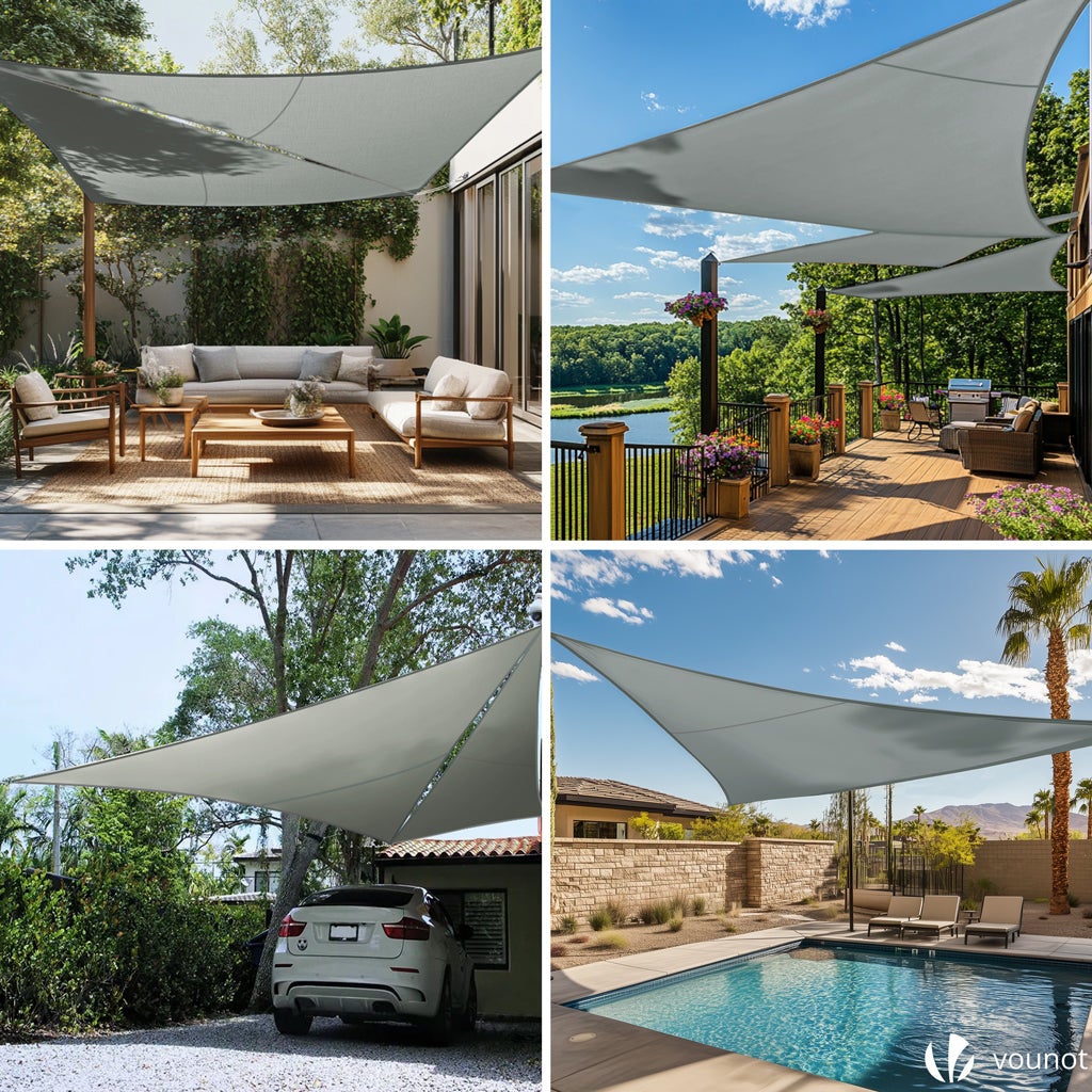 Voile d'ombrage Triangle en Polyester Imperméable avec Kit de Montage 3x3x3m Gris VOUNOT® - 3