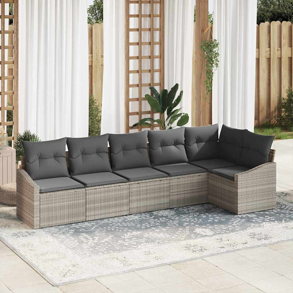 Zestaw Sof z poduszką 6 pcs Jasnoszary polirattan vidaXL