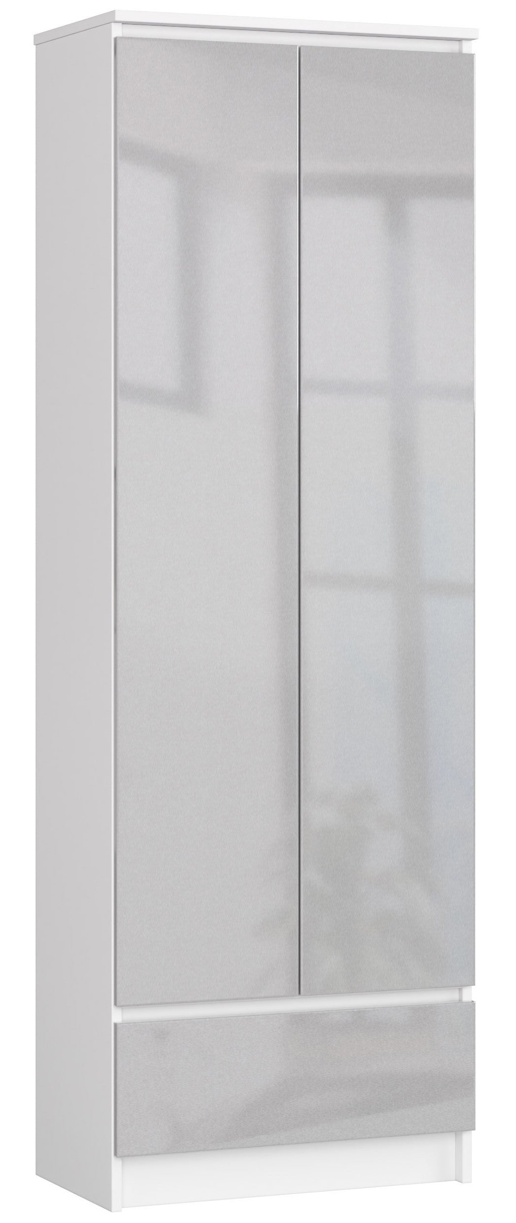 Regał na książki: 1 szuflada, 2 drzwi, 4 półki, biały | metaliczny połysk, 180 x 60 x 35 cm