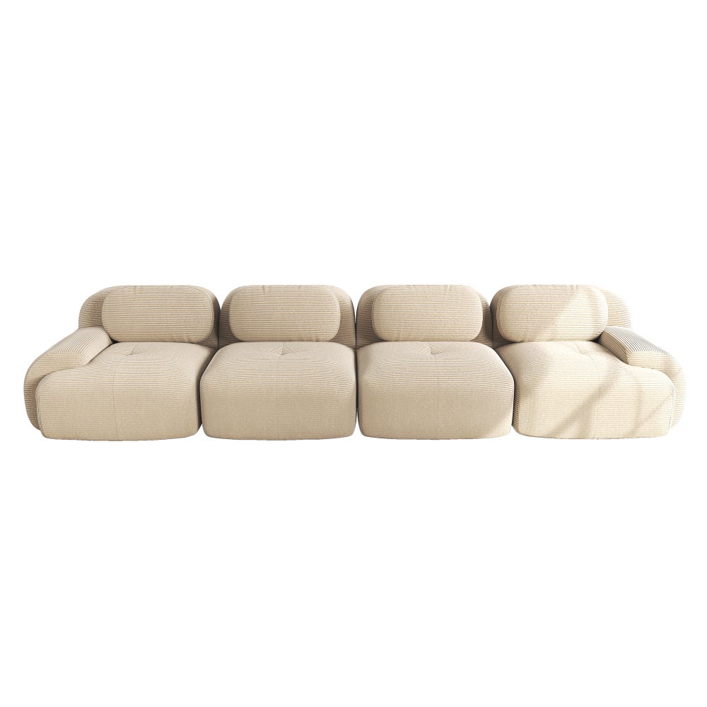 Luscriate - Canapé droit modulaire 4 places en velours côtelé, canapé compresse sans cadre - Beige - 6