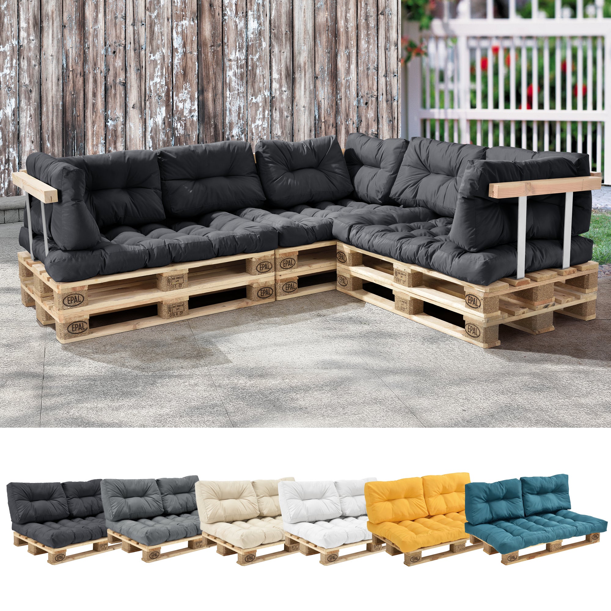 [en.casa] 1x cojín de respaldo para sofá- palé / para europalé [gris oscuro] cojín in/outdoor - cojín acolchado - válido para exteriores