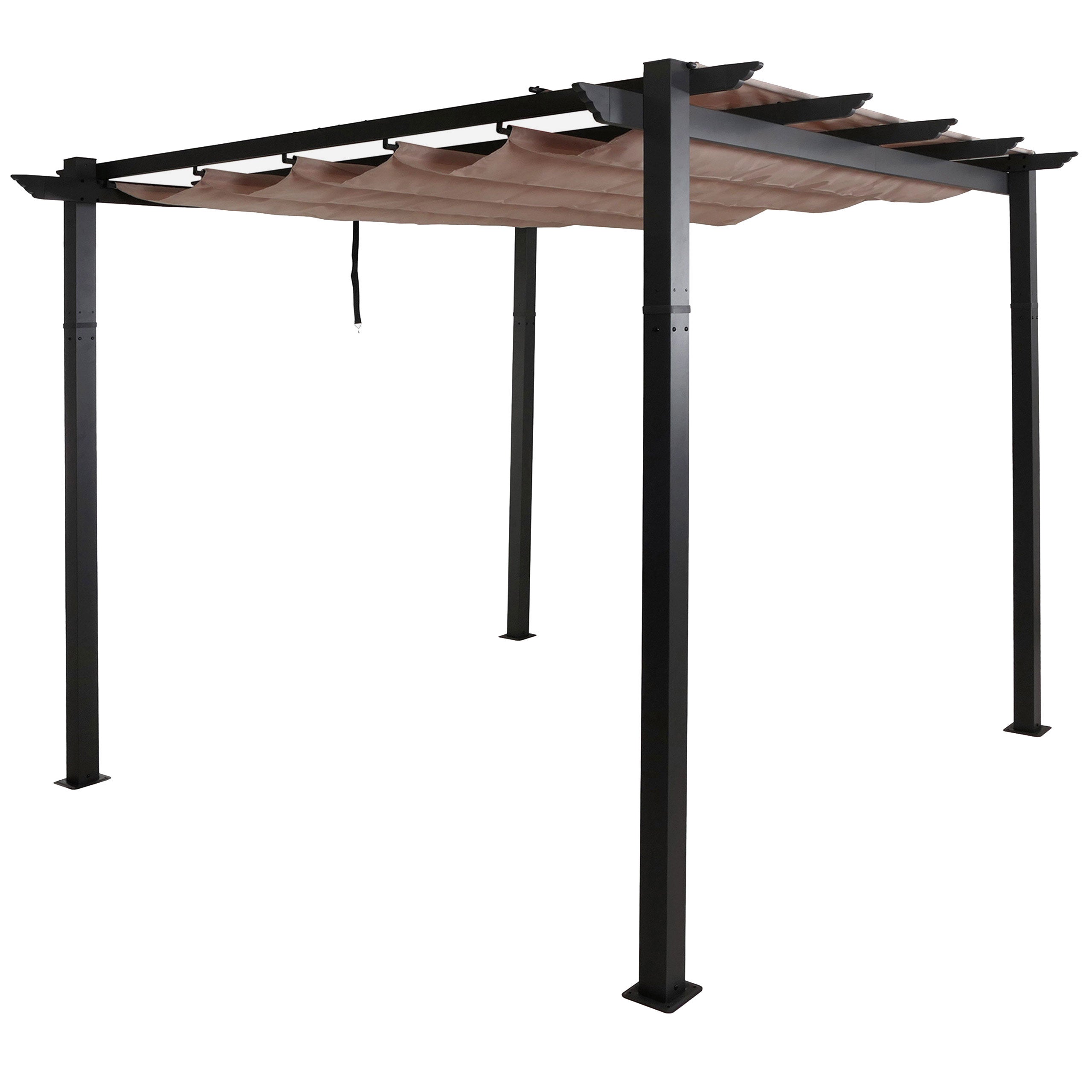 Pergola aluminiowa HWC-N93, altana ogrodowa, stabilna rama 8 cm, przesuwany dach UV50+ 3x3 m ~ taupe