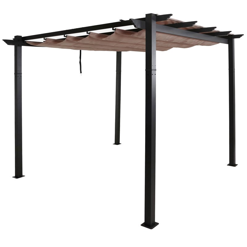 Pergola aluminiowa HWC-N93, altana ogrodowa, stabilna rama 8 cm, przesuwany dach UV50+ 3x3 m ~ taupe