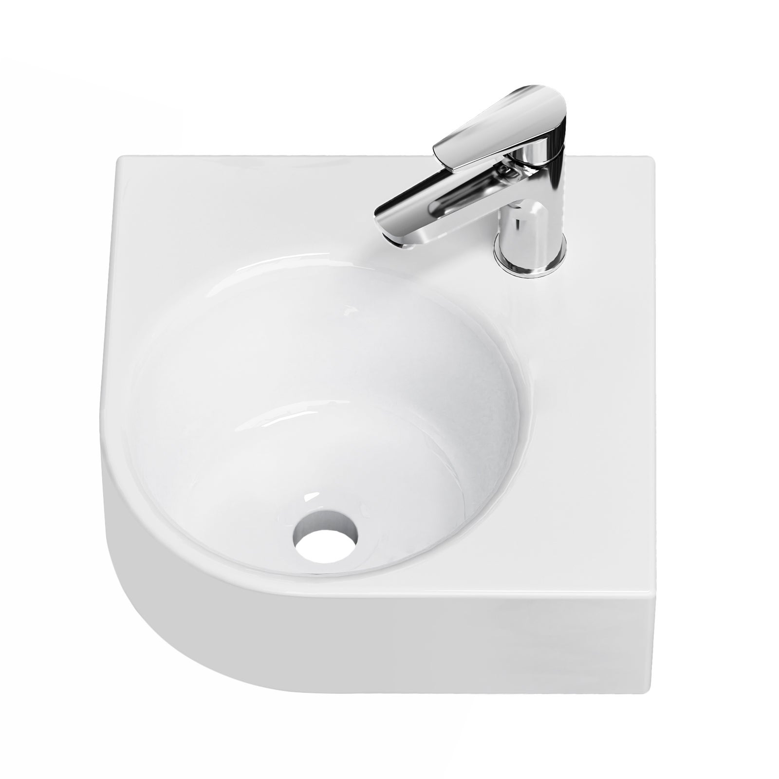 EMKE Umywalka ceramiczna 44x38,5x15,5 cm, Umywalka ścienna Compacto, Wstępnie wywiercony otwór na baterię, brylantowa biel