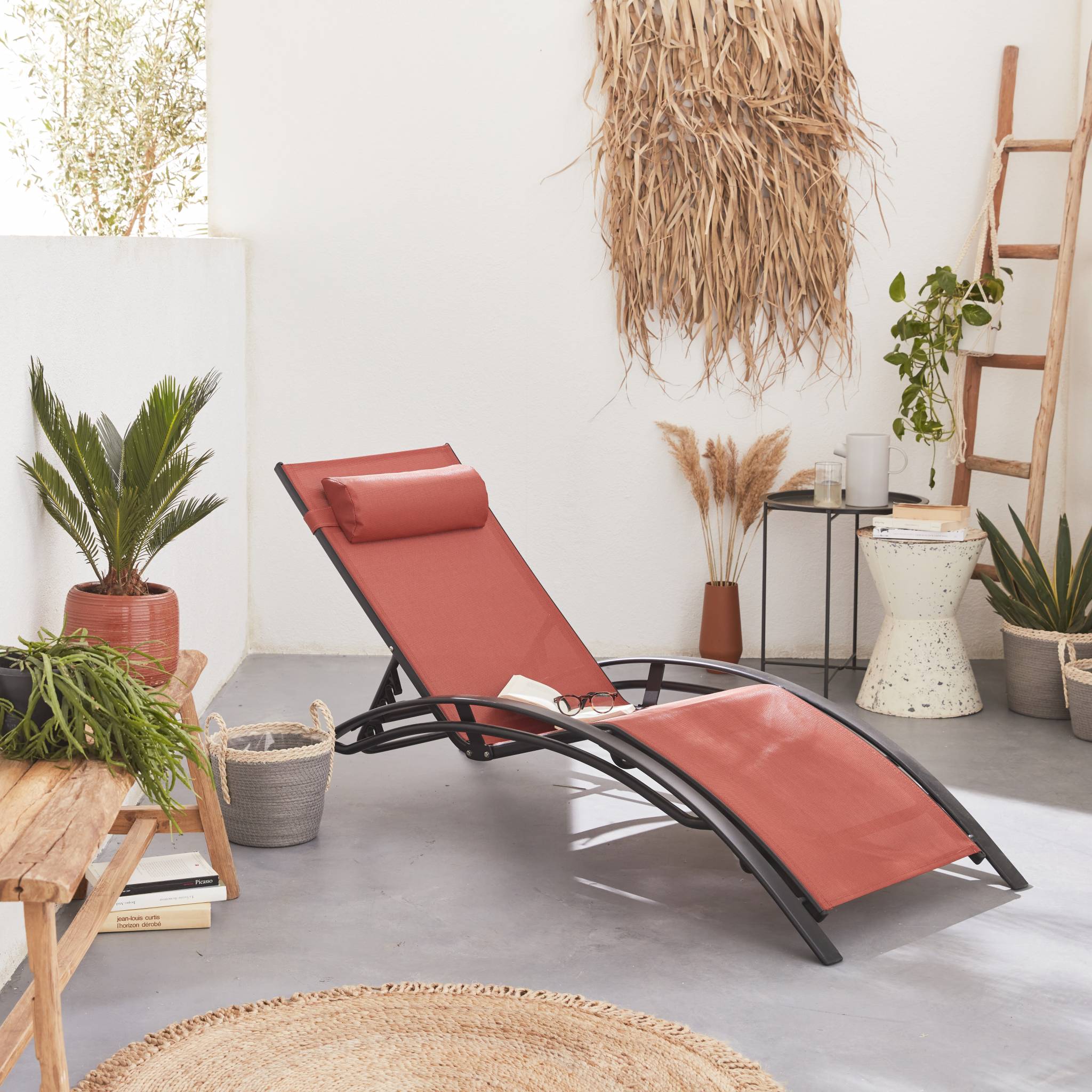 Duo de bains de soleil aluminium - Louisa terracotta- Transats aluminium et textilène LOUISA - 8