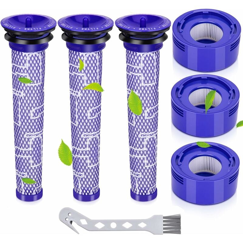 Zestaw 7 filtrów zamiennych wstępnych i końcowych, do odkurzacza bezprzewodowego Dyson V8 i V7, 3 filtry końcowe, 3 filtry wstępne, 1 szczotka