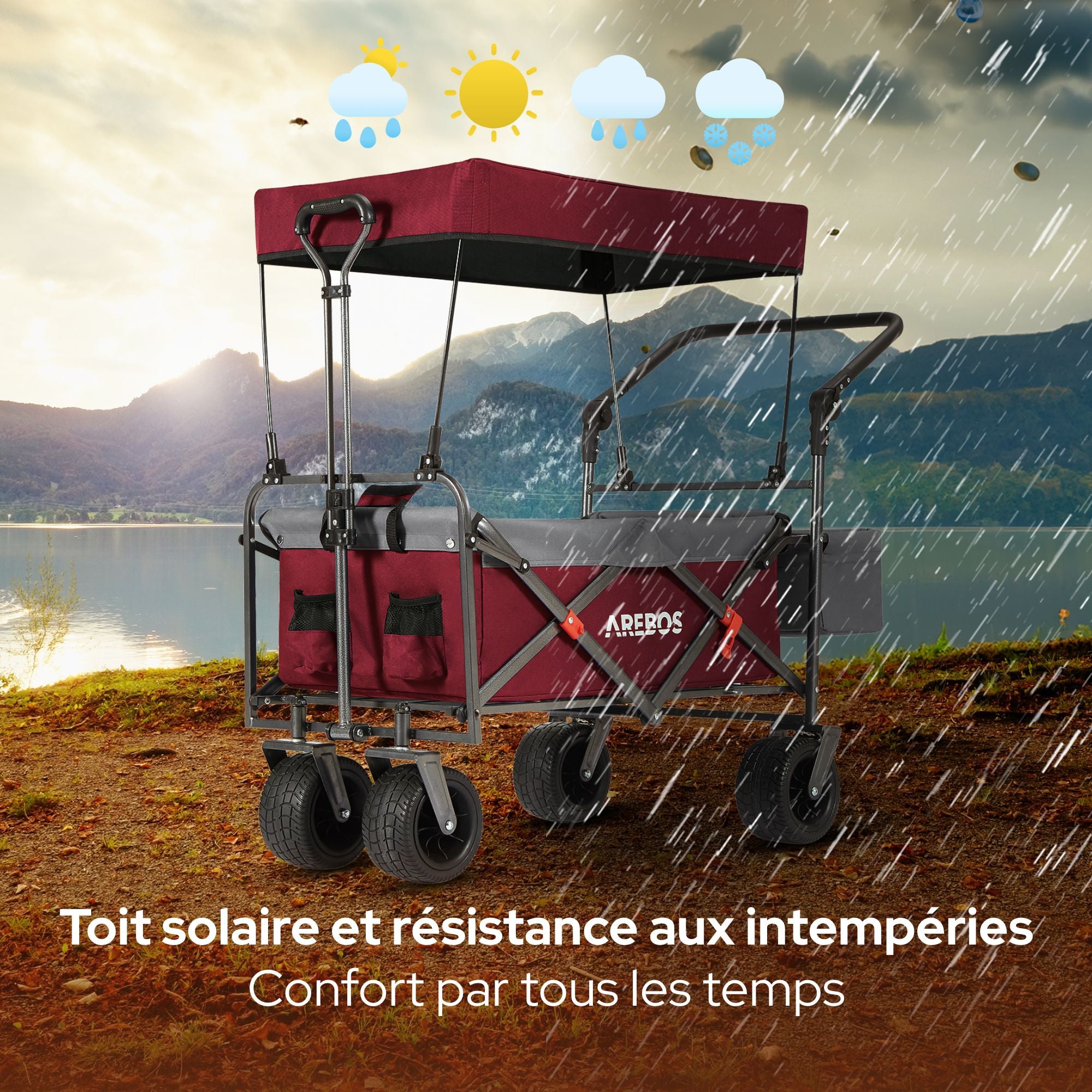 AREBOS Chariot de Transport Pliable avec Toit Chariot de Luxe Chariot de Transport capacité de Charge de 100 kg Rouge - 5