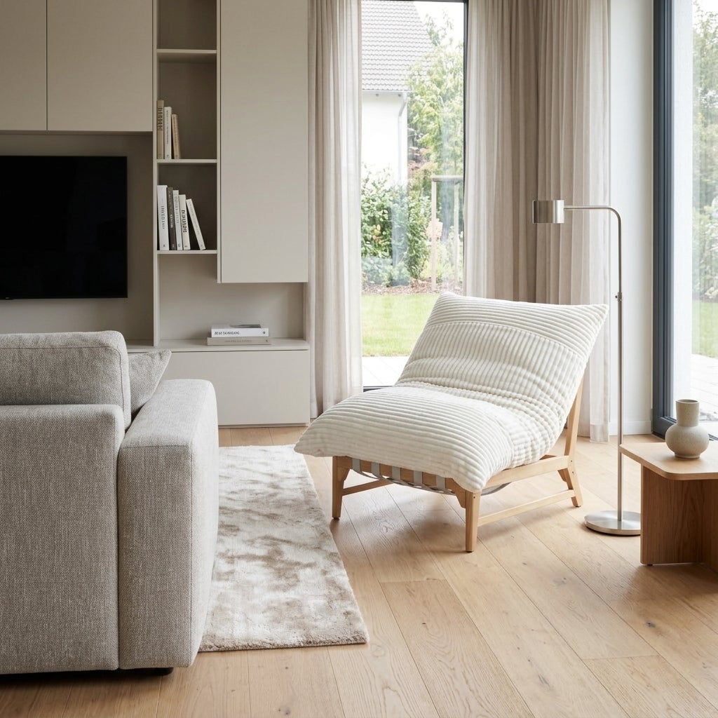 Fauteuil Lounge XXL, Velours Côtelé, Chaise Ergonomique, Fauteuil Salon, 114x117x94cm, Beige - 8