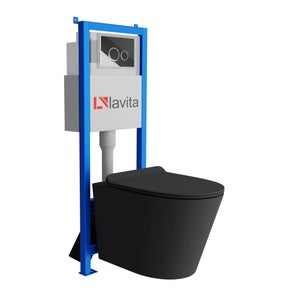 Kit WC Suspendu Complet Lavita - Élément Mural LAV 101 + Cuvette SOFI + Plaque De Commande Dorée - Chasse Encastrée