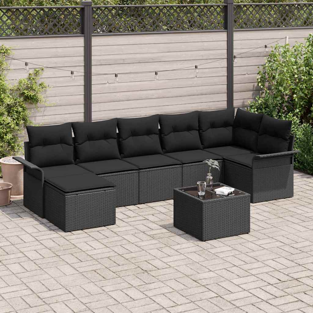 Zestaw Sof na Ogród z poduszką 8 pcs Czarny polirattan vidaXL
