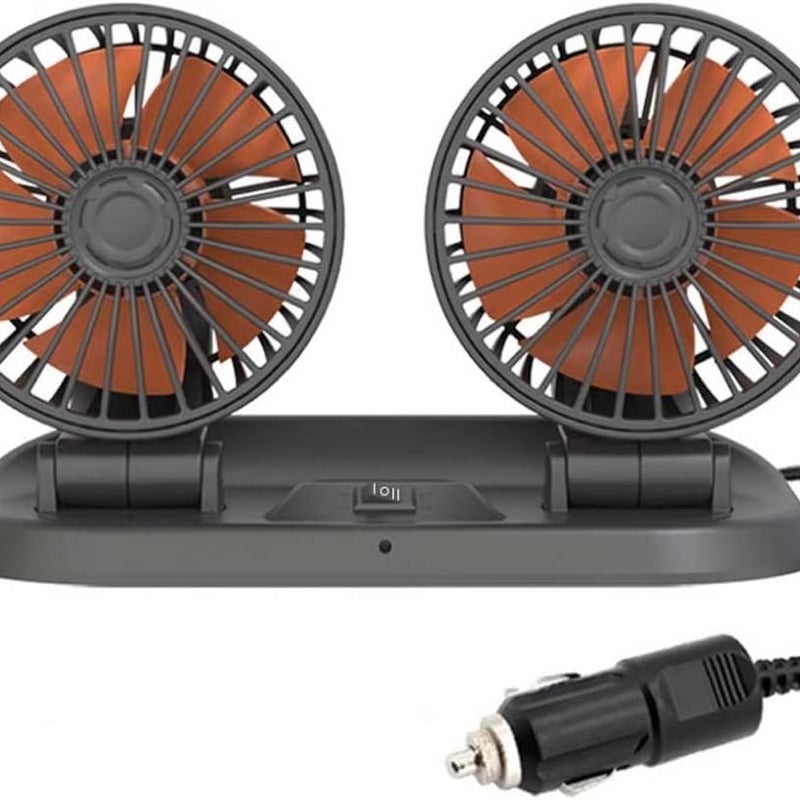 Wentylator samochodowy 24 V, wentylator chłodzący do samochodu z podwójną głowicą, wtyczka do zapalniczki, obrót o 360 stopni