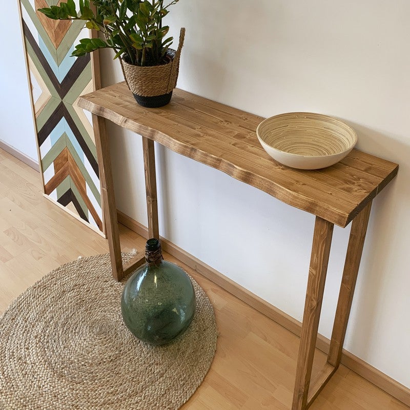 BLENOM Table console o table de hall d'entrée en bois massif durable bord irrégulier Bare 60x33-35x91cm Noyer OM - 5