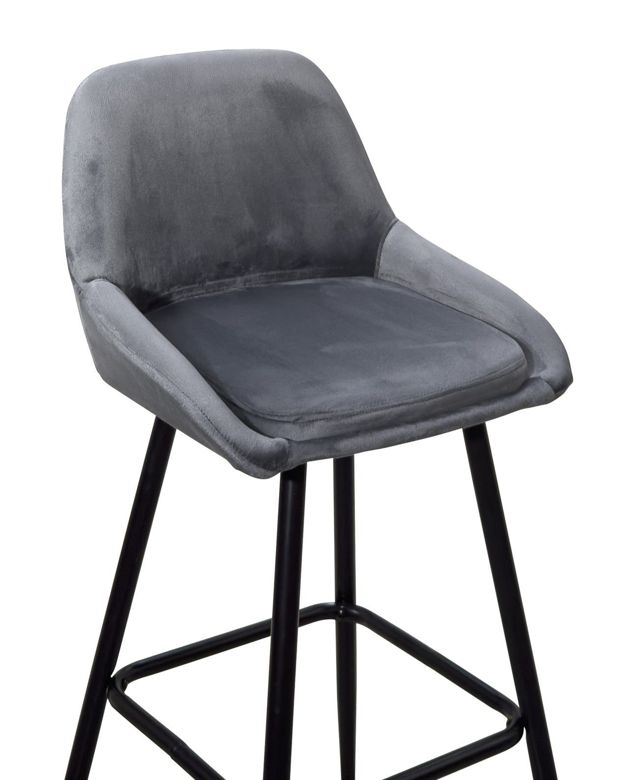 Lot de 2 Chaises Hautes 68 cm en Velours, Pieds Métal Noir MIRA Gris - 4
