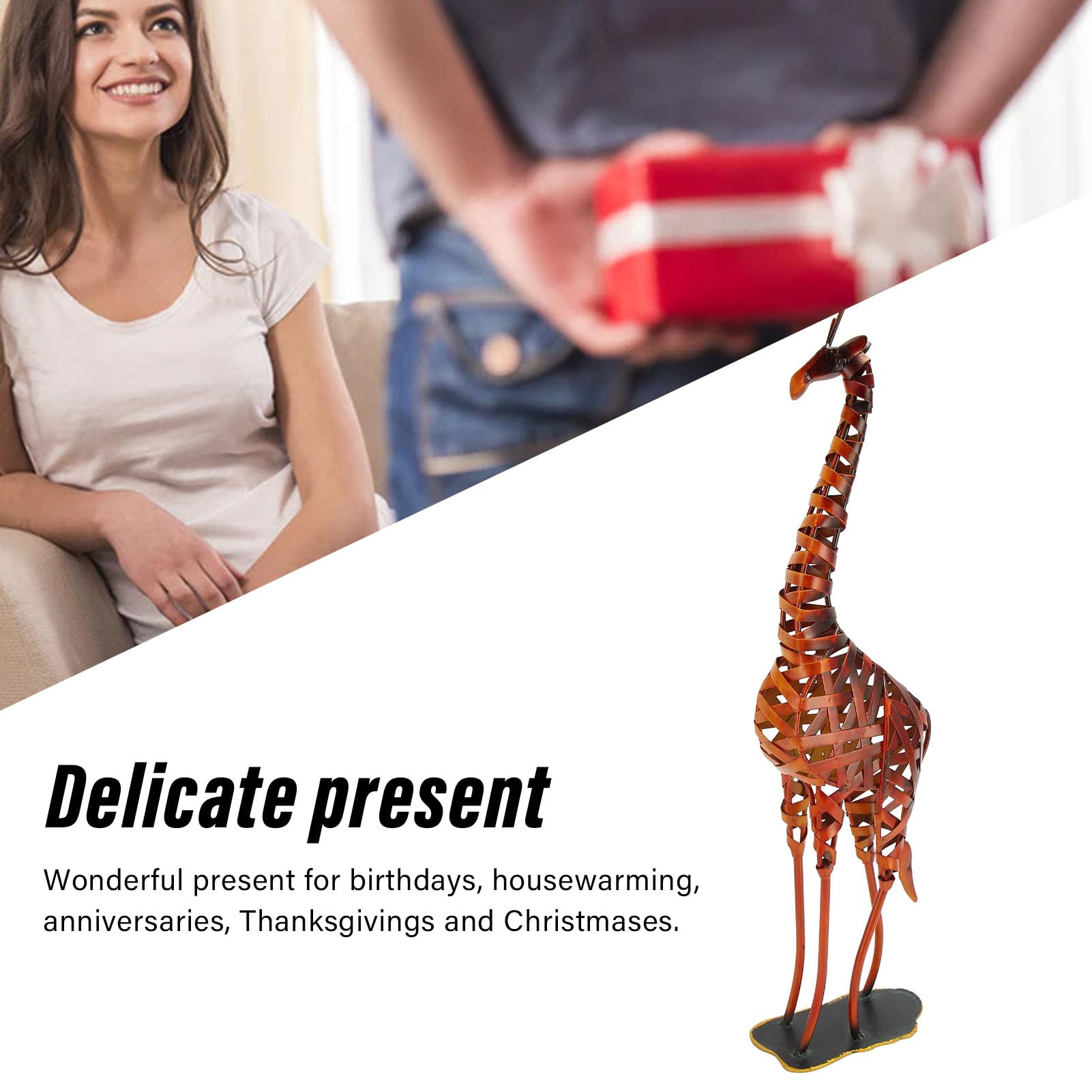 Ornamento Natalizio Giraffa In Metallo E Strass - 8,1 Cm Con Nastro Rosso Per Albero Di Natale