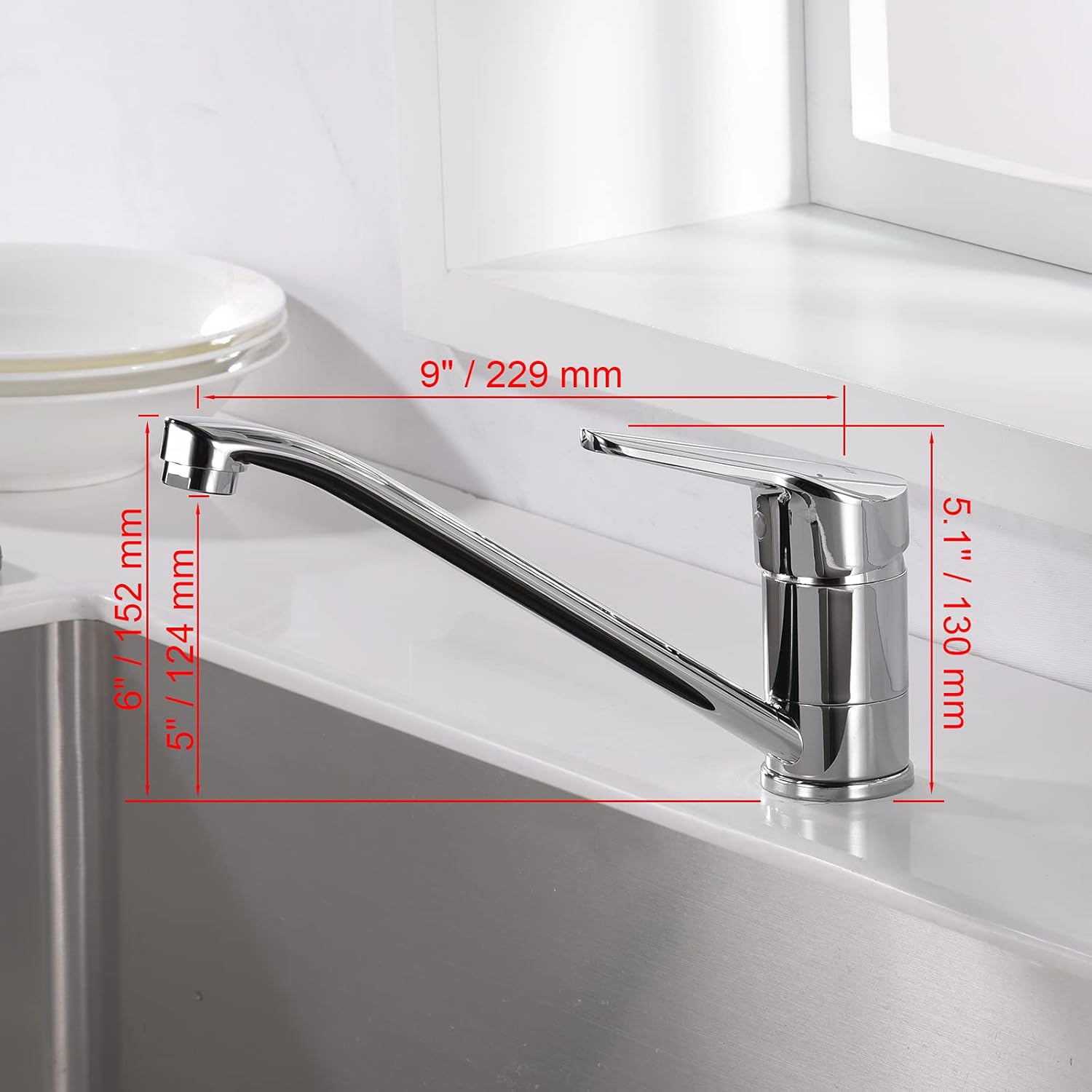 Robinet mitigeur d'évier, robinet de cuisine à levier unique, robinet mitigeur de cuisine rotatif à 360 °, tuyaux d'eau chaude et froide complets - 2