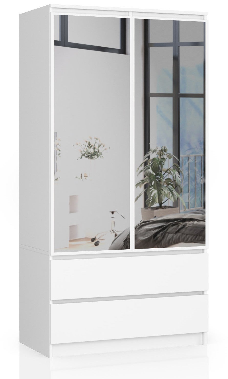 Szafa AKORD S90 Biała 90 cm z lustrem 2 drzwi 2 szuflady kolor Biały mat 4 półki 90x51x180 cm