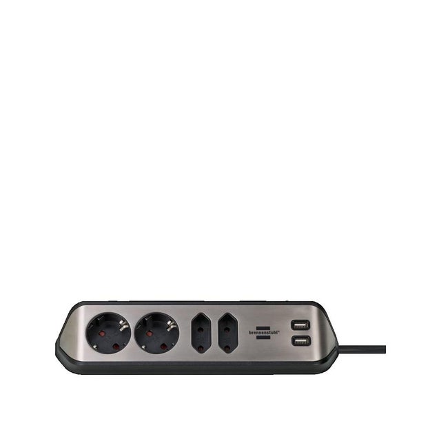 Brennenstuhl estilo Ecksteckdosenleiste USB 2x 4x 2x chargement Protection Contacts et argent Euro / noir