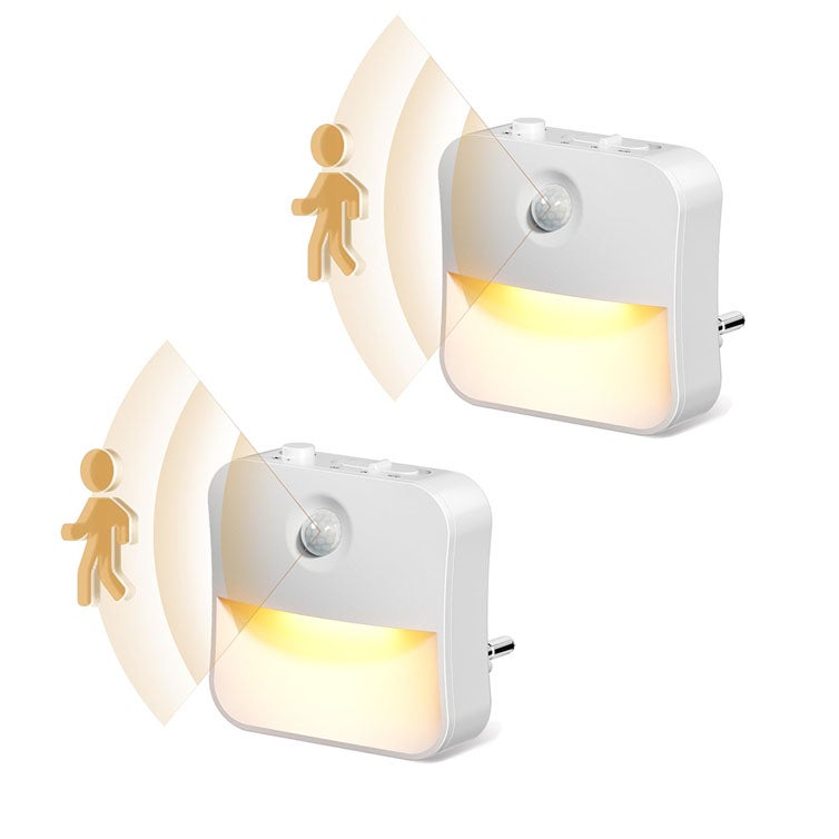 Zestaw 2 białych lampek nocnych indukcyjnych, oświetlenie LED do korytarza sypialni, ciepłe światło, norma europejska, 6 x 6 x 4 cm