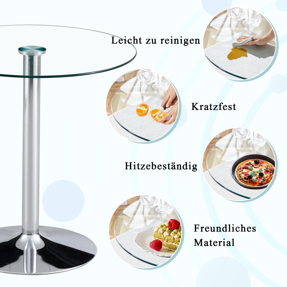 Tavolo alto rotondo in vetro temperato Ø89 cm, H92 cm – design moderno e minimalista per cucina, bar e sala da pranzo - 6
