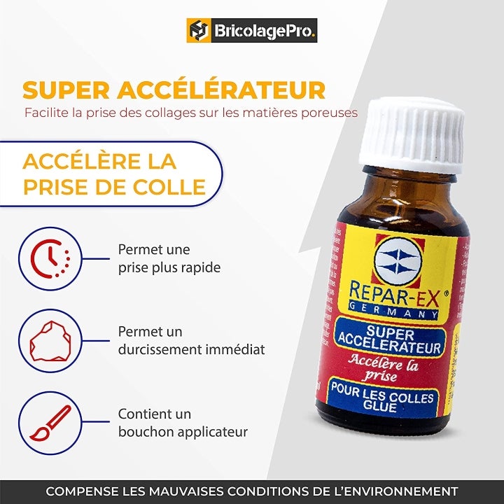 REPAR-EX- Lot de Colle Forte Professionnelle Repar-ex 20g - Accélérateur, Additif de colle Reparex de 15ml - 4