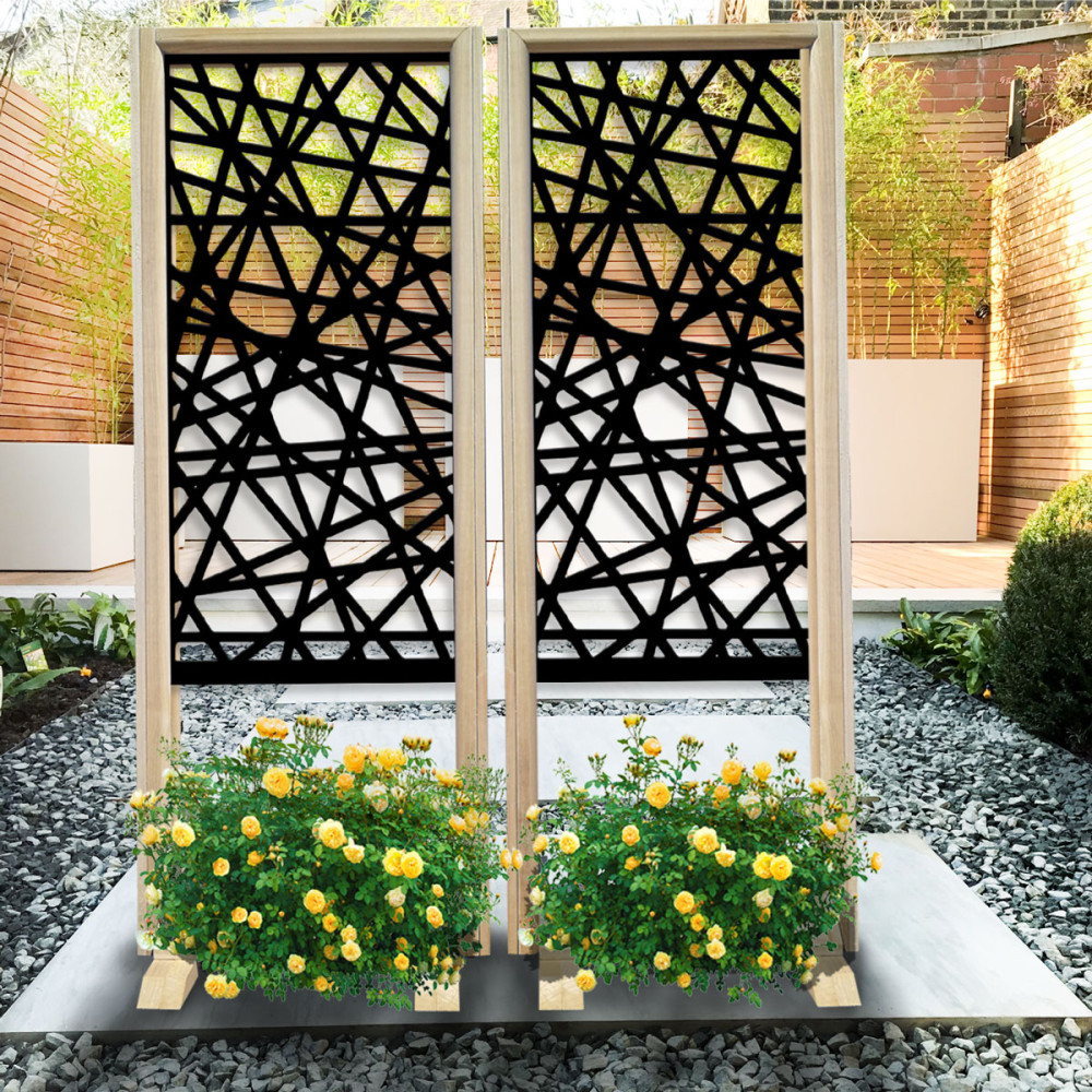 DIAGONAL SMALL - Modułowy wolnostojący ekran - 70x190 cm - Wykonany z drewna i PVC, kolor wnętrza czarny