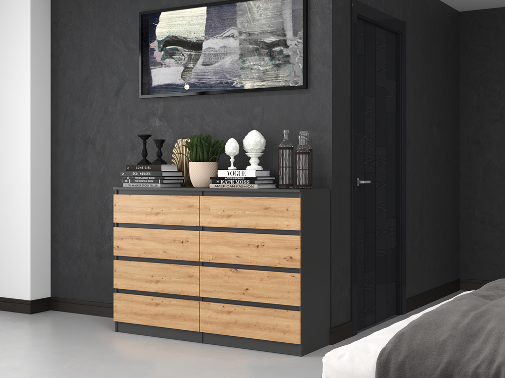 MILAN - Commode de chambre 8 tiroirs - 138x97x40cm - Meuble de rangement - Style moderne - Gris&Chêne - 7