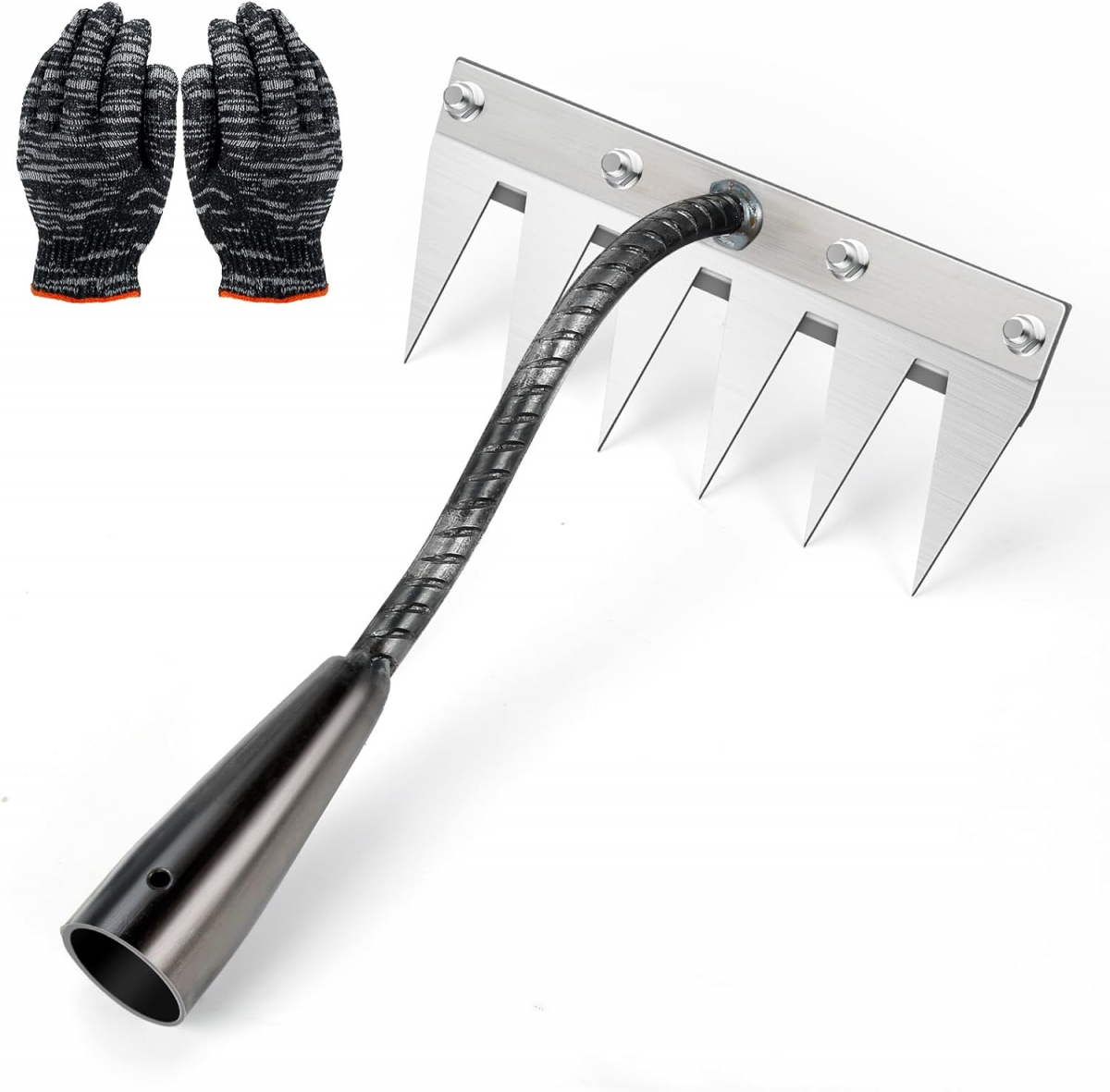Râteau De Désherbage Jardin Acier Carbone 6 Dents - Sarcloir Amovible Inclinable Avec Poignée Ergonomique