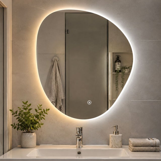 Specchio Bagno LED a Goccia, 50x70cm, Luce Regolabile Touch, 3 Colori, Antiesplosione, Impermeabile, Spina EU
